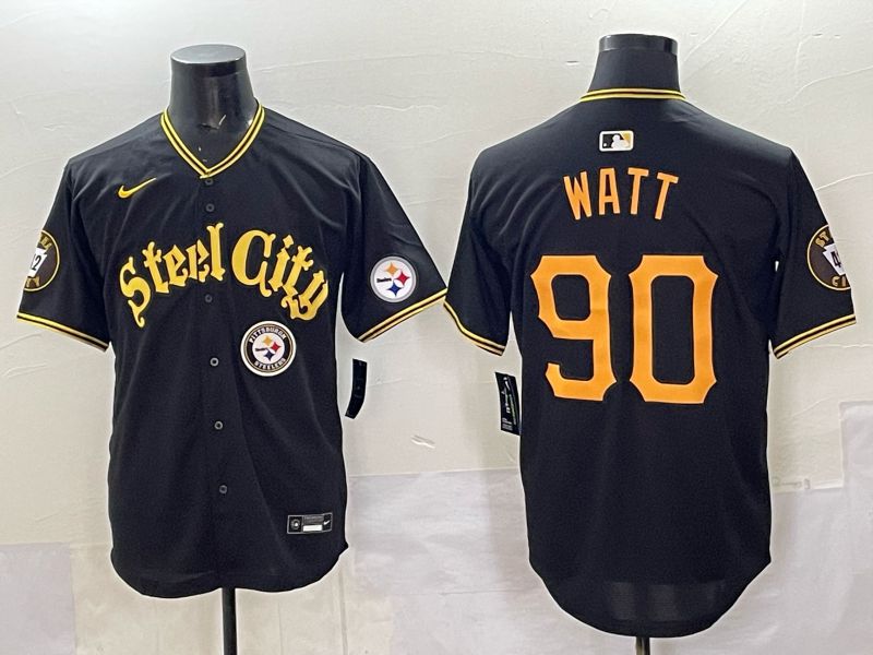 Men 2025 Nike Pittsburgh Steelers 90 Watt Black Limited NFL Jersey style 0070